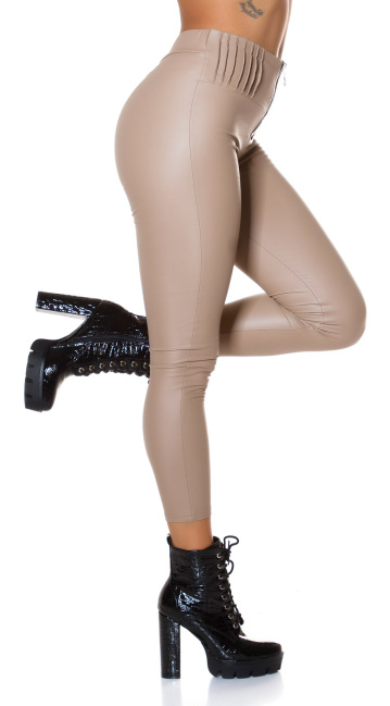 Sexy faux leder thermische leggings met ritssluiting bruin